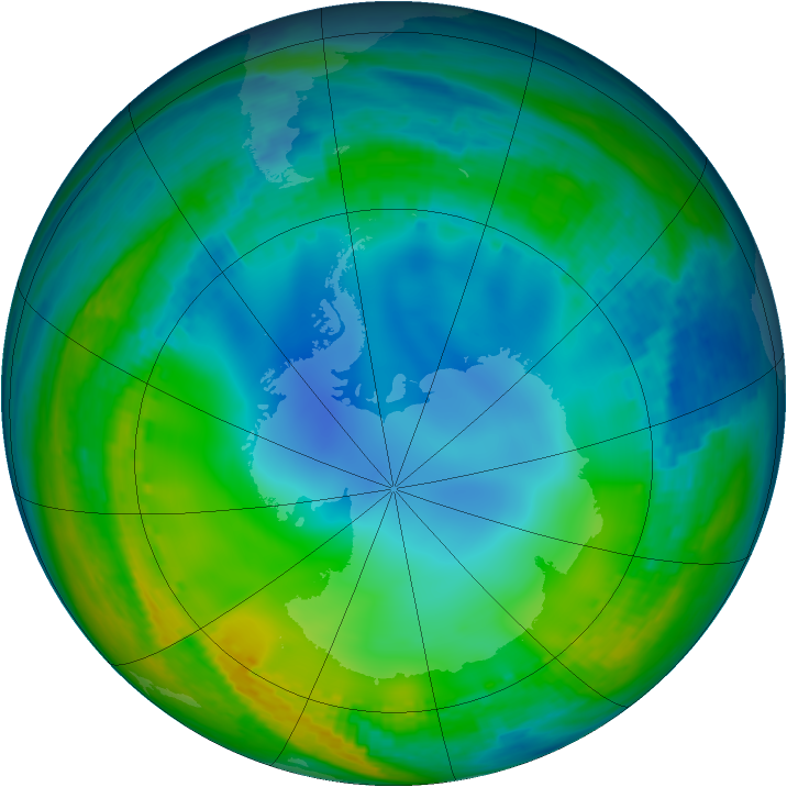 Antarctic ozone map for 05 June 2001